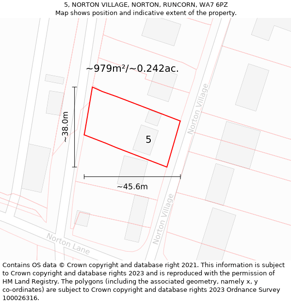 5, NORTON VILLAGE, NORTON, RUNCORN, WA7 6PZ: Plot and title map