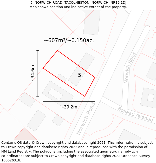 5, NORWICH ROAD, TACOLNESTON, NORWICH, NR16 1DJ: Plot and title map