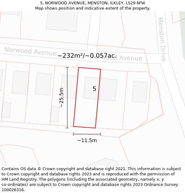 5, NORWOOD AVENUE, MENSTON, ILKLEY, LS29 6FW: Plot and title map