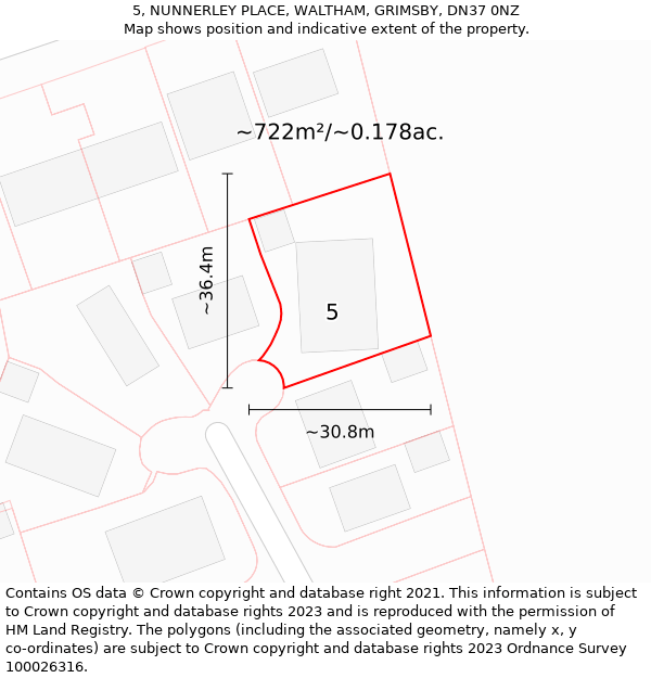 5, NUNNERLEY PLACE, WALTHAM, GRIMSBY, DN37 0NZ: Plot and title map