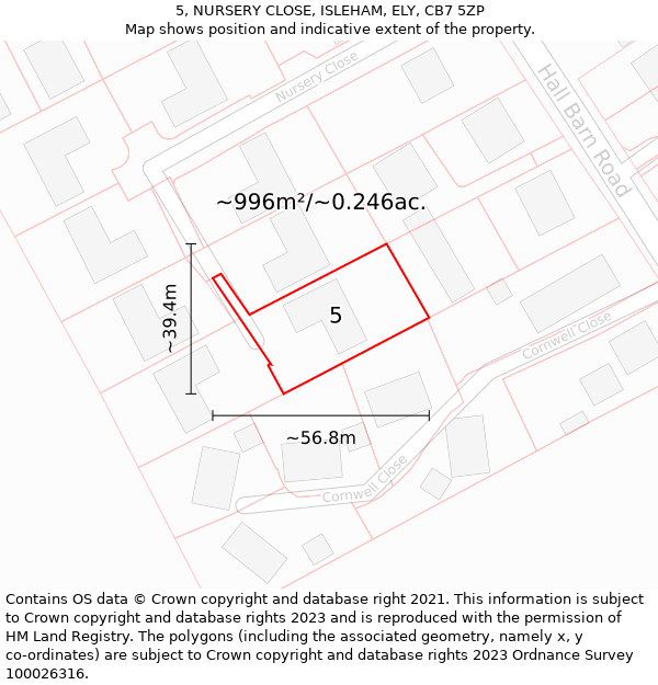 5, NURSERY CLOSE, ISLEHAM, ELY, CB7 5ZP: Plot and title map