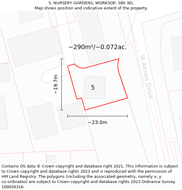 5, NURSERY GARDENS, WORKSOP, S80 3EL: Plot and title map