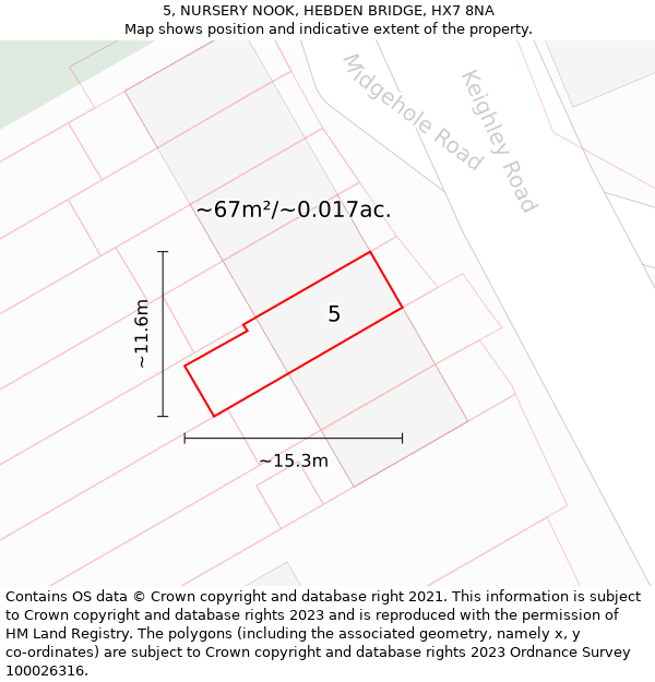 5, NURSERY NOOK, HEBDEN BRIDGE, HX7 8NA: Plot and title map