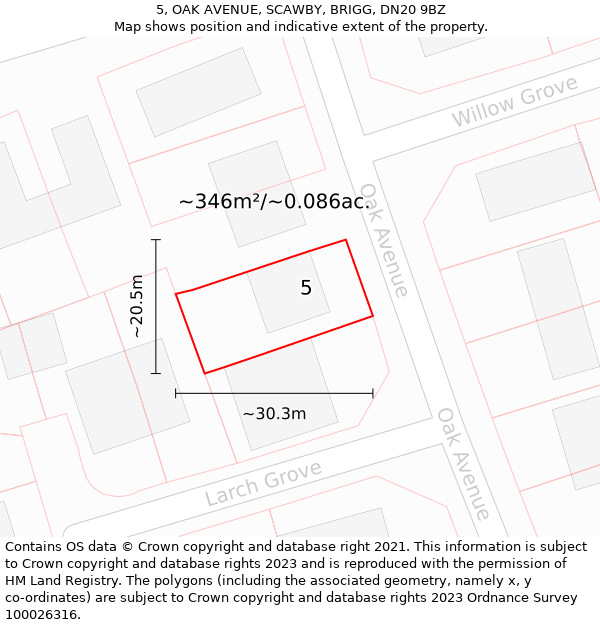 5, OAK AVENUE, SCAWBY, BRIGG, DN20 9BZ: Plot and title map