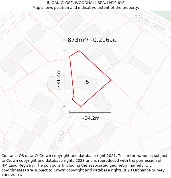 5, OAK CLOSE, WOODHALL SPA, LN10 6YE: Plot and title map