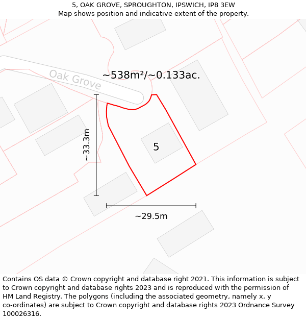 5, OAK GROVE, SPROUGHTON, IPSWICH, IP8 3EW: Plot and title map