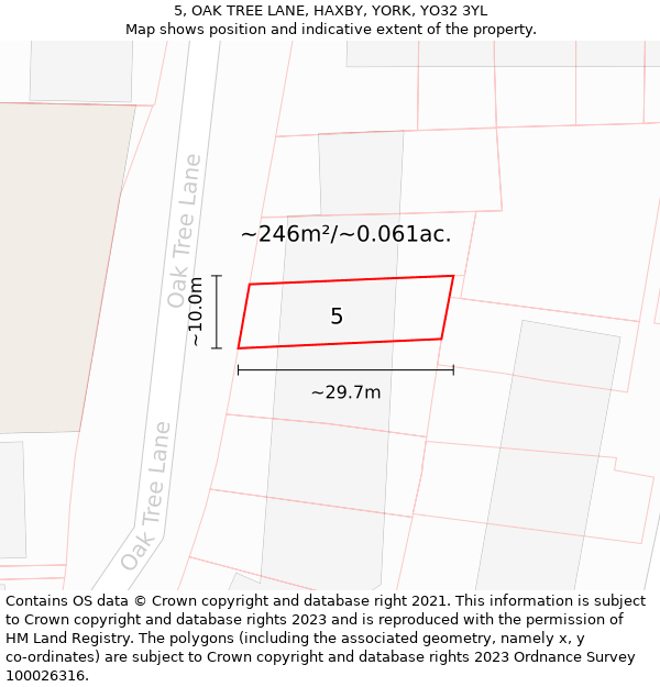 5, OAK TREE LANE, HAXBY, YORK, YO32 3YL: Plot and title map