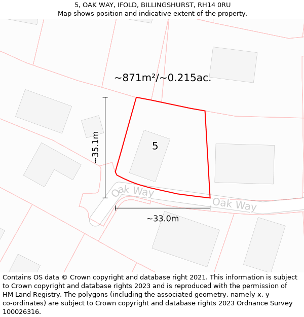 5, OAK WAY, IFOLD, BILLINGSHURST, RH14 0RU: Plot and title map