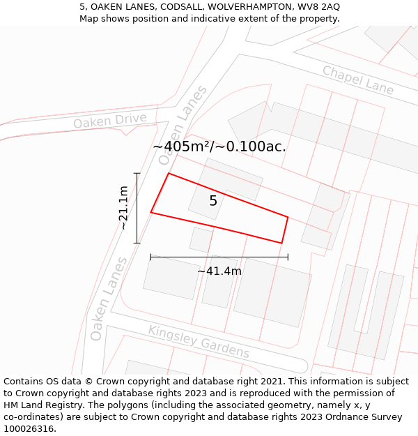 5, OAKEN LANES, CODSALL, WOLVERHAMPTON, WV8 2AQ: Plot and title map