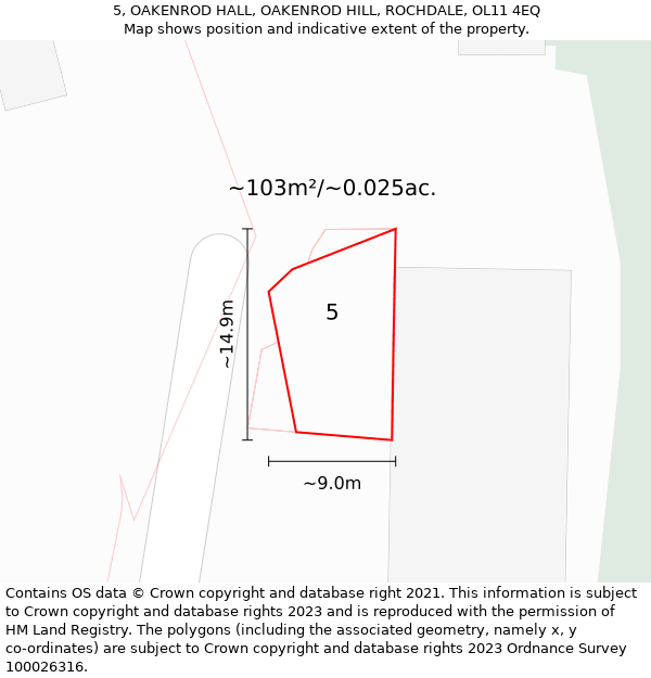 5, OAKENROD HALL, OAKENROD HILL, ROCHDALE, OL11 4EQ: Plot and title map