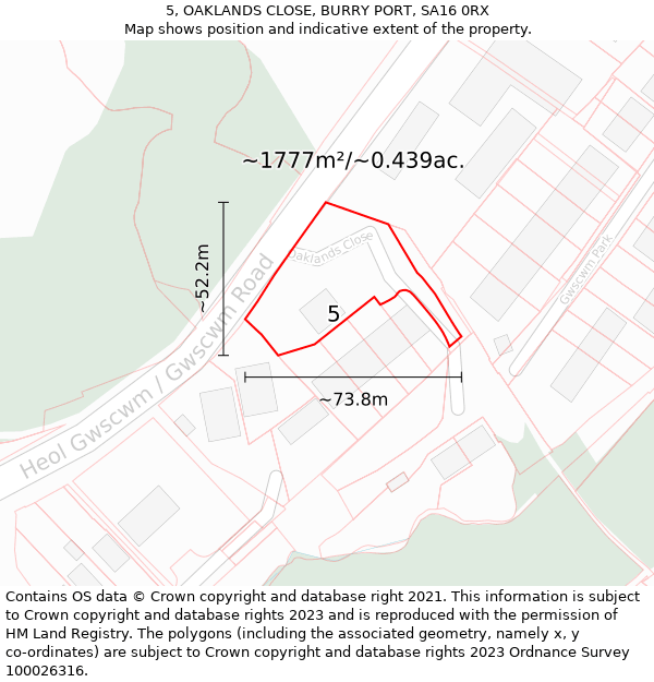 5, OAKLANDS CLOSE, BURRY PORT, SA16 0RX: Plot and title map