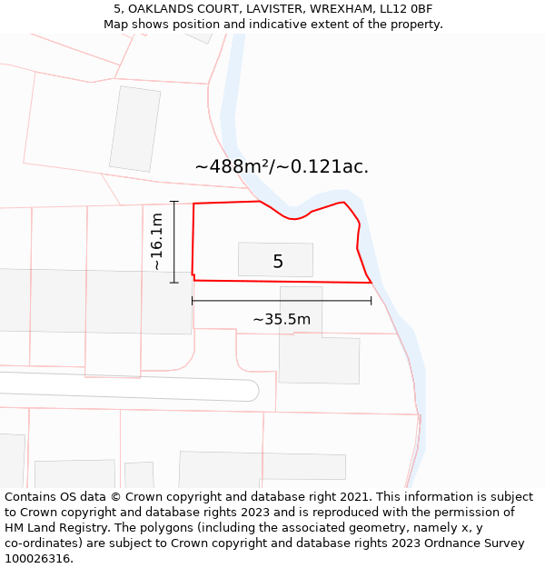 5, OAKLANDS COURT, LAVISTER, WREXHAM, LL12 0BF: Plot and title map