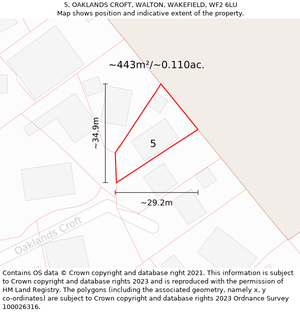 5, OAKLANDS CROFT, WALTON, WAKEFIELD, WF2 6LU: Plot and title map