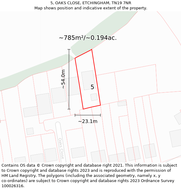5, OAKS CLOSE, ETCHINGHAM, TN19 7NR: Plot and title map
