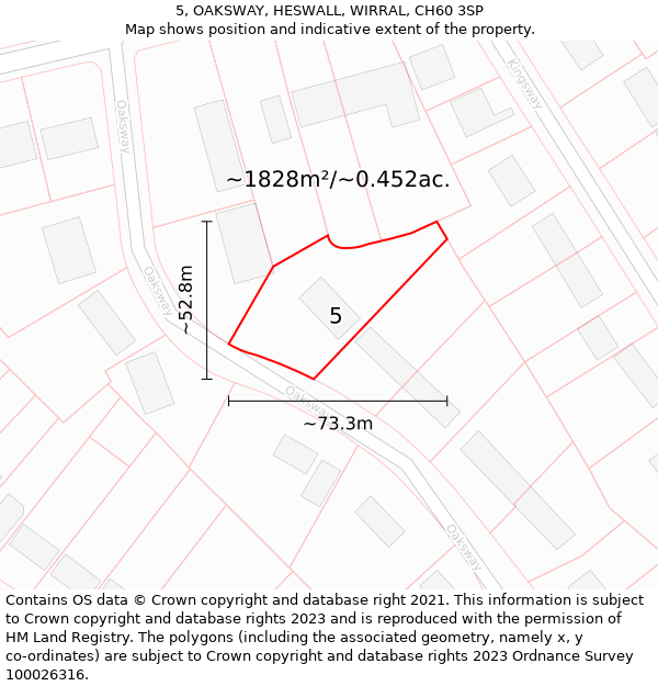 5, OAKSWAY, HESWALL, WIRRAL, CH60 3SP: Plot and title map