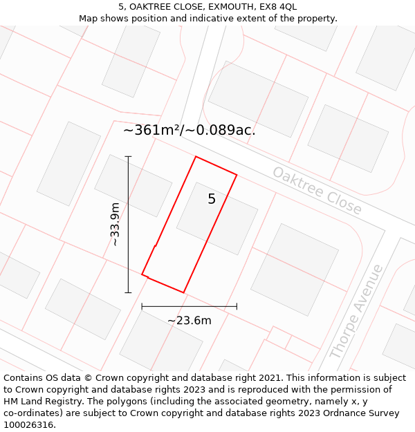 5, OAKTREE CLOSE, EXMOUTH, EX8 4QL: Plot and title map