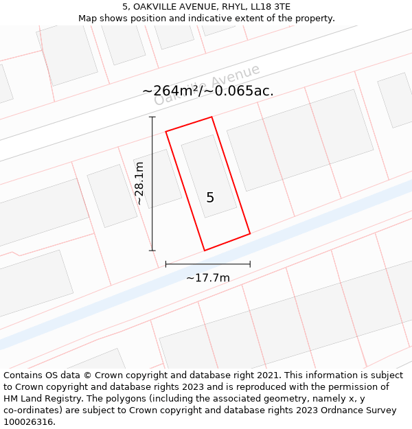 5, OAKVILLE AVENUE, RHYL, LL18 3TE: Plot and title map