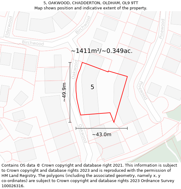 5, OAKWOOD, CHADDERTON, OLDHAM, OL9 9TT: Plot and title map