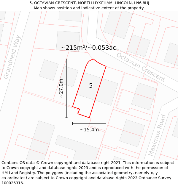 5, OCTAVIAN CRESCENT, NORTH HYKEHAM, LINCOLN, LN6 8HJ: Plot and title map