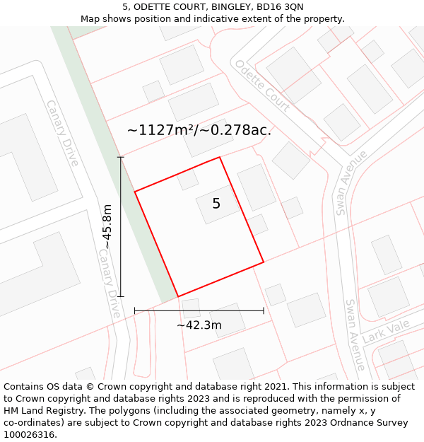 5, ODETTE COURT, BINGLEY, BD16 3QN: Plot and title map