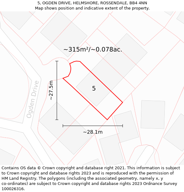 5, OGDEN DRIVE, HELMSHORE, ROSSENDALE, BB4 4NN: Plot and title map