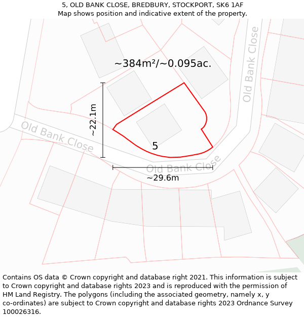 5, OLD BANK CLOSE, BREDBURY, STOCKPORT, SK6 1AF: Plot and title map