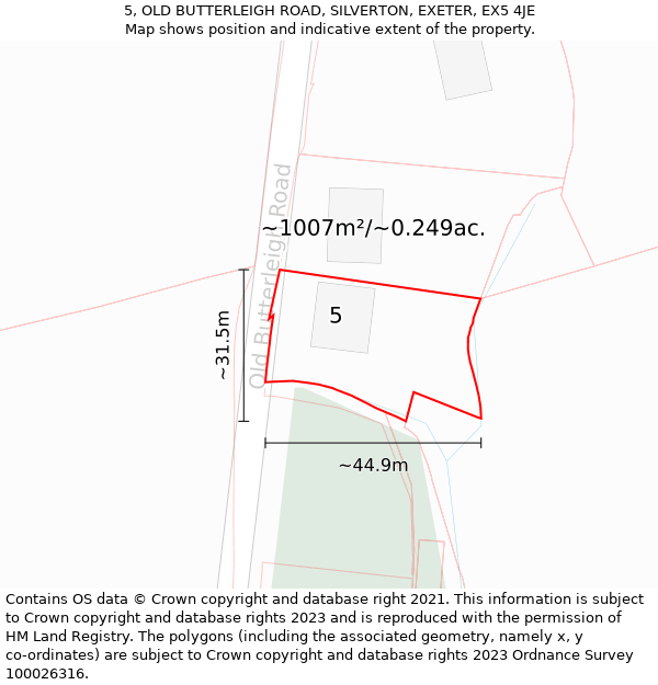 5, OLD BUTTERLEIGH ROAD, SILVERTON, EXETER, EX5 4JE: Plot and title map