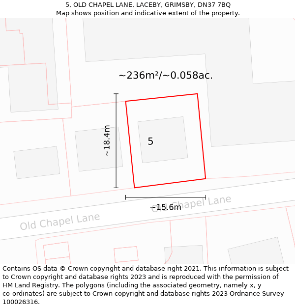 5, OLD CHAPEL LANE, LACEBY, GRIMSBY, DN37 7BQ: Plot and title map