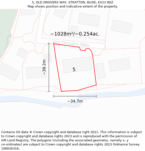 5, OLD DROVERS WAY, STRATTON, BUDE, EX23 9DZ: Plot and title map