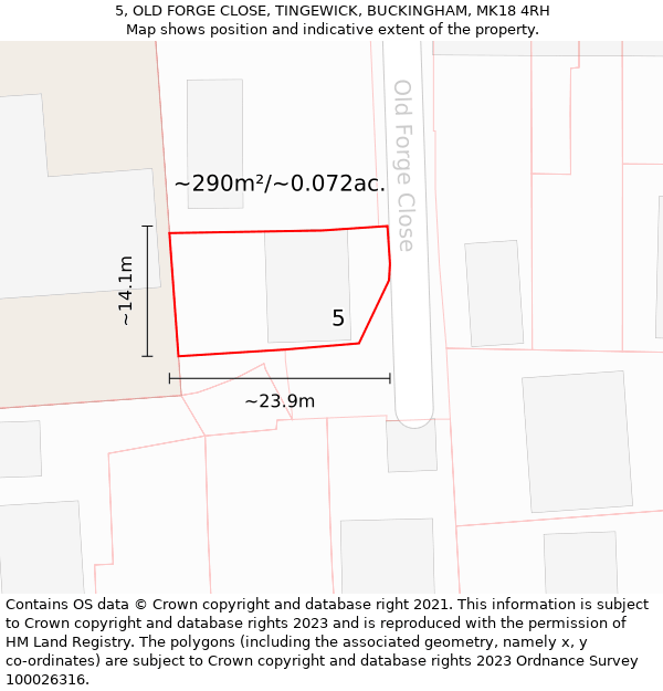 5, OLD FORGE CLOSE, TINGEWICK, BUCKINGHAM, MK18 4RH: Plot and title map