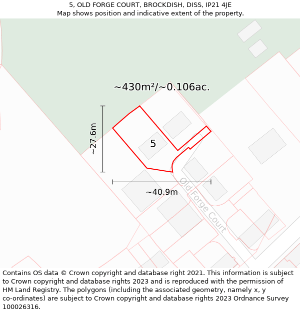 5, OLD FORGE COURT, BROCKDISH, DISS, IP21 4JE: Plot and title map