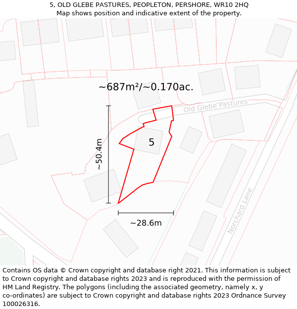 5, OLD GLEBE PASTURES, PEOPLETON, PERSHORE, WR10 2HQ: Plot and title map