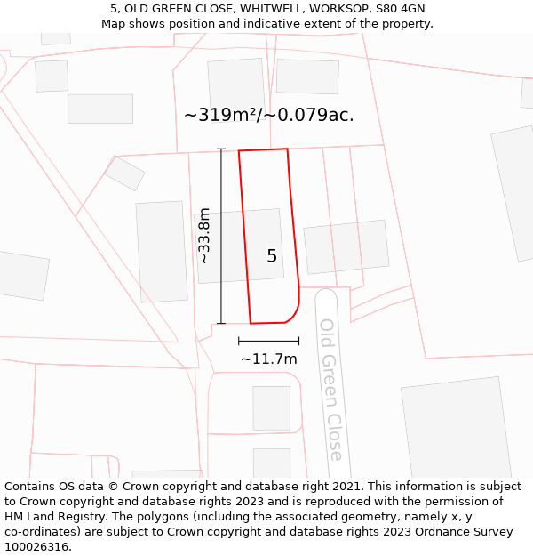 5, OLD GREEN CLOSE, WHITWELL, WORKSOP, S80 4GN: Plot and title map