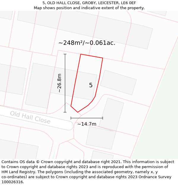 5, OLD HALL CLOSE, GROBY, LEICESTER, LE6 0EF: Plot and title map