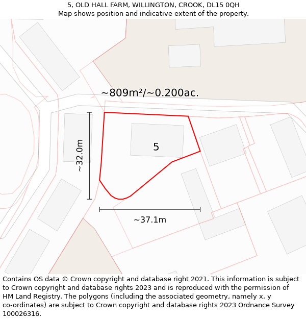 5, OLD HALL FARM, WILLINGTON, CROOK, DL15 0QH: Plot and title map