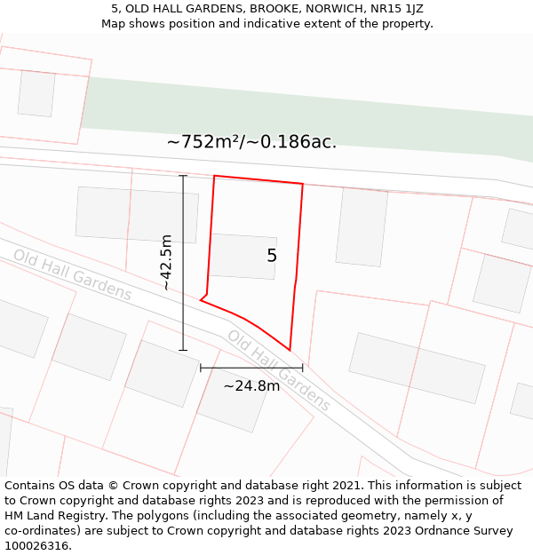 5, OLD HALL GARDENS, BROOKE, NORWICH, NR15 1JZ: Plot and title map