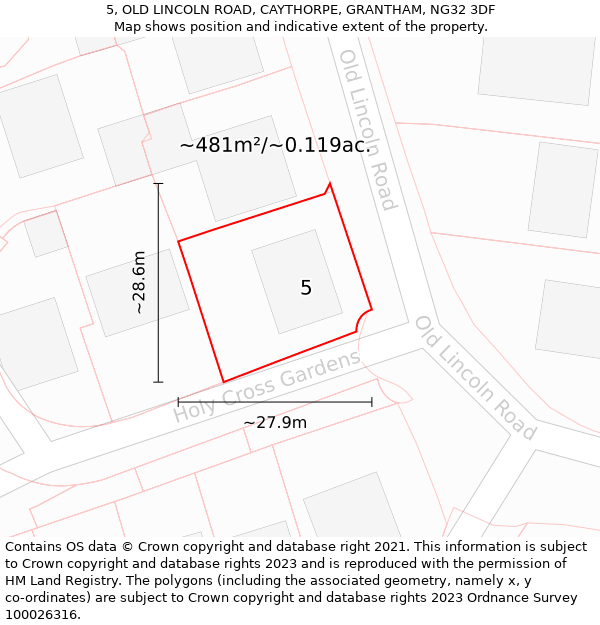 5, OLD LINCOLN ROAD, CAYTHORPE, GRANTHAM, NG32 3DF: Plot and title map