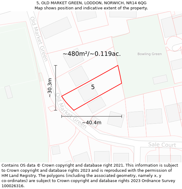 5, OLD MARKET GREEN, LODDON, NORWICH, NR14 6QG: Plot and title map