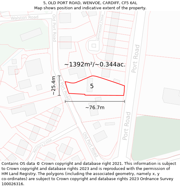 5, OLD PORT ROAD, WENVOE, CARDIFF, CF5 6AL: Plot and title map