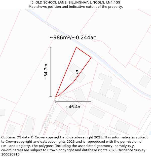 5, OLD SCHOOL LANE, BILLINGHAY, LINCOLN, LN4 4GS: Plot and title map