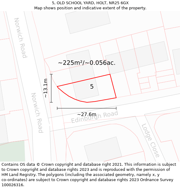 5, OLD SCHOOL YARD, HOLT, NR25 6GX: Plot and title map