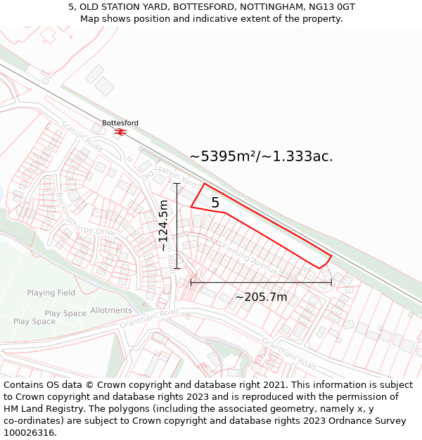 5, OLD STATION YARD, BOTTESFORD, NOTTINGHAM, NG13 0GT: Plot and title map