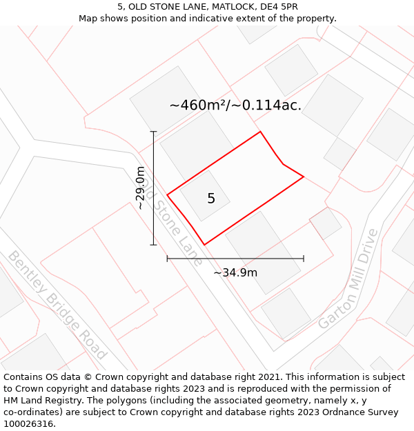 5, OLD STONE LANE, MATLOCK, DE4 5PR: Plot and title map