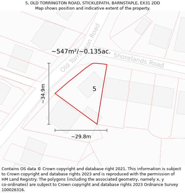 5, OLD TORRINGTON ROAD, STICKLEPATH, BARNSTAPLE, EX31 2DD: Plot and title map