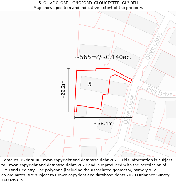 5, OLIVE CLOSE, LONGFORD, GLOUCESTER, GL2 9FH: Plot and title map