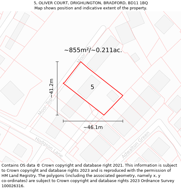 5, OLIVER COURT, DRIGHLINGTON, BRADFORD, BD11 1BQ: Plot and title map