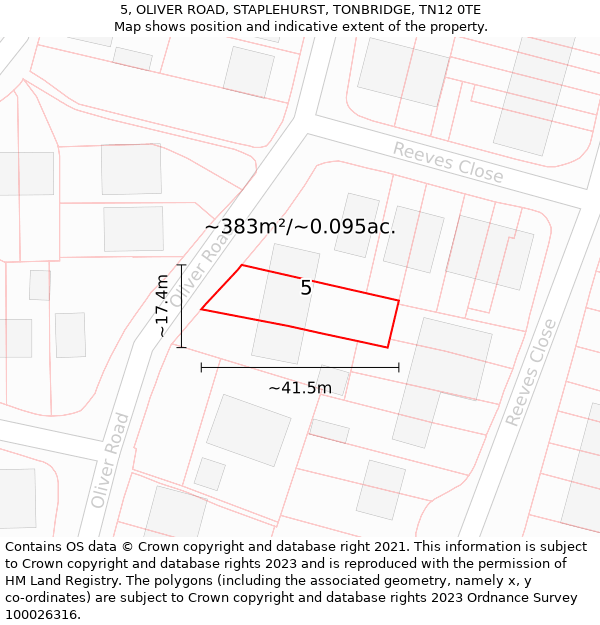 5, OLIVER ROAD, STAPLEHURST, TONBRIDGE, TN12 0TE: Plot and title map