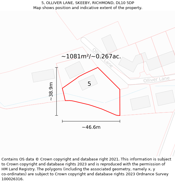 5, OLLIVER LANE, SKEEBY, RICHMOND, DL10 5DP: Plot and title map