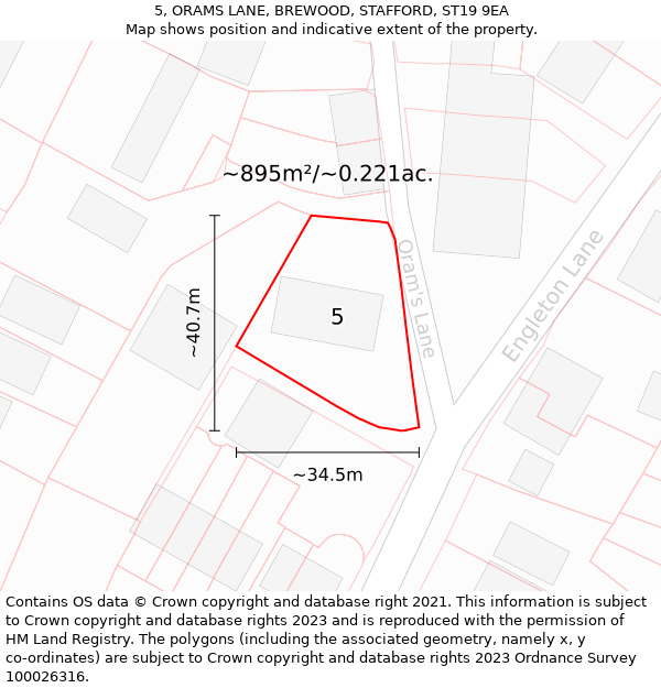 5, ORAMS LANE, BREWOOD, STAFFORD, ST19 9EA: Plot and title map