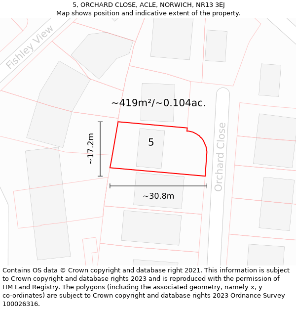 5, ORCHARD CLOSE, ACLE, NORWICH, NR13 3EJ: Plot and title map